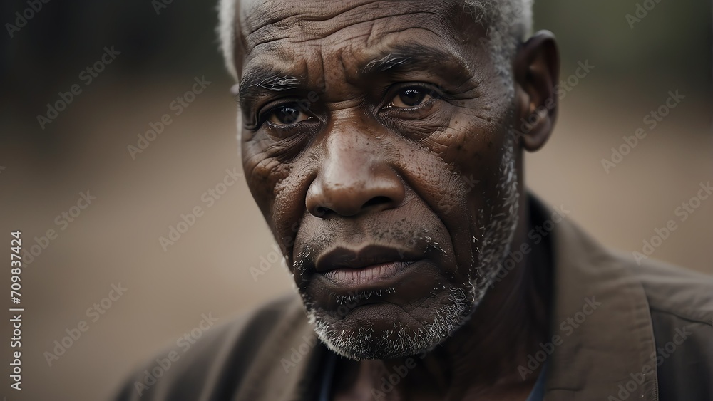 Portrait of sad bald black african elderly senior man from Generative AI