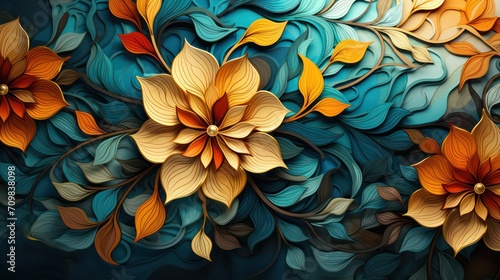 Multicolor paper flowers and leaves. The colors of the paper. Islamic wallpaper and background