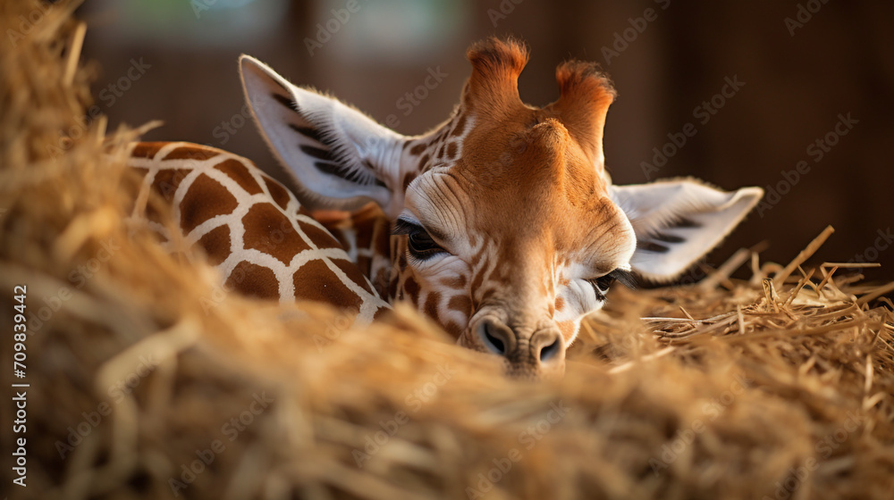 tiny Giraffe sleeping created with Generative Ai