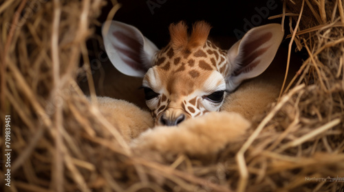 tiny Giraffe sleeping created with Generative Ai