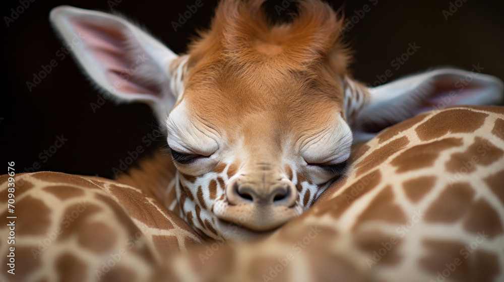 Obraz premium tiny Giraffe sleeping created with Generative Ai