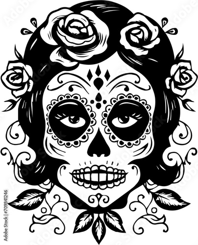 Femme Sugar skull style vector Portrait in Traditional Mexican Style