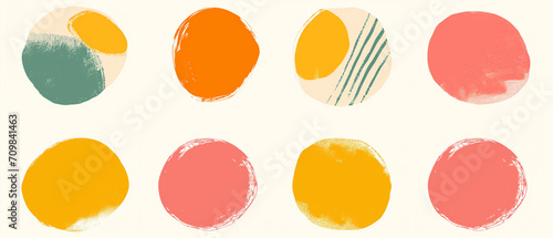 Conjunto de oito formas coloridas e abstratas nas cores amarelo, bege, laranja, azul e rosa isoladas no fundo branco - Ilustração estilo clipart photo
