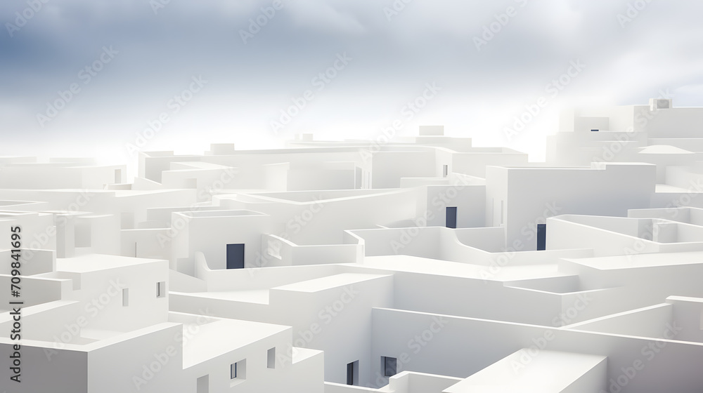 Fototapeta premium Abstract architecture background. 3D render of modern architecture with white buildings and blue sky