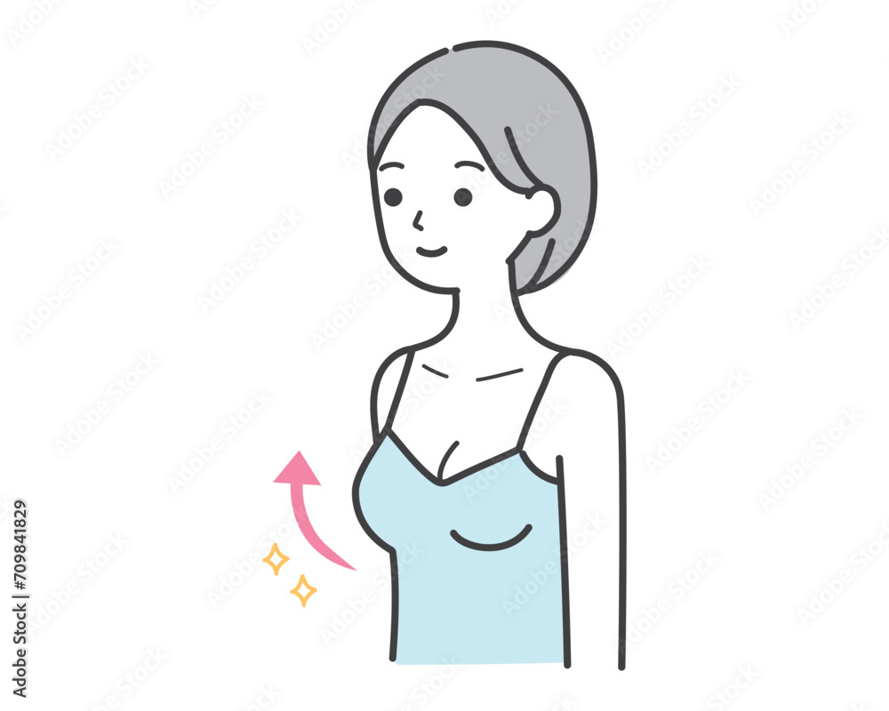 張りとボリュームがあるバストの女性のイラスト　シンプルタッチ