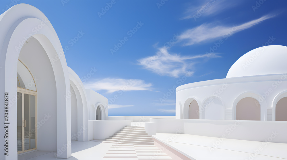 Abstract architecture background. 3D render of modern architecture with white buildings and blue sky Abstract architecture background. 3D render of modern architecture with white buildings and blue sky
