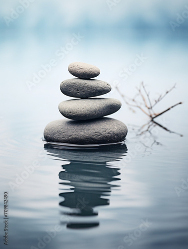 Zen SPA stone water artistic conception picture minimalist photography style composition aesthetic created with Generative Ai