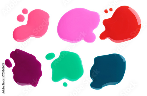 Set of cosmetic nail polish drops on white background, cosmetic concept