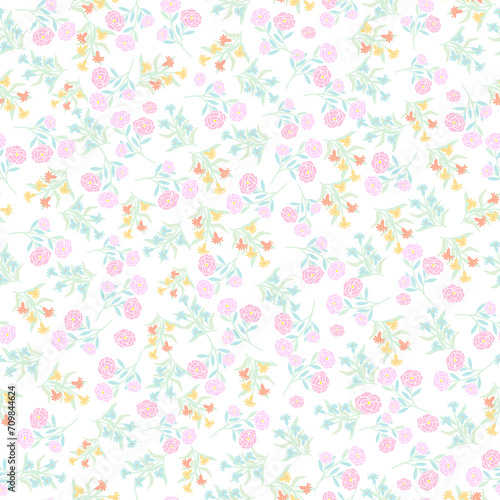 seamless flowers pattern. Delicate petals and vibrant blossoms create an artistic and vintage botanical illustration. Perfect for wallpaper, fabric, wrapping paper and more.