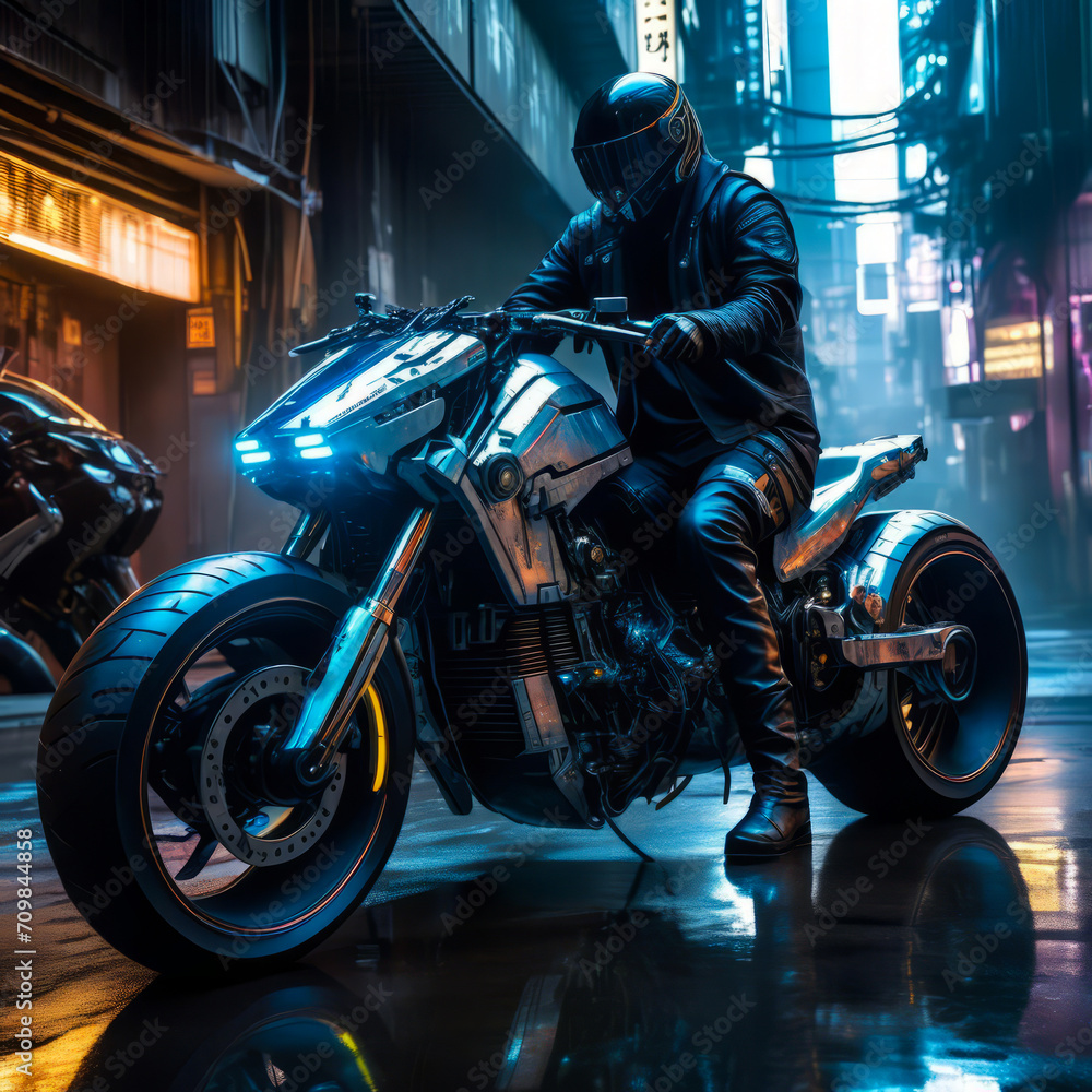 Legendary Cyberpunk Futuristic Motorcycle On a Ethereal Lane