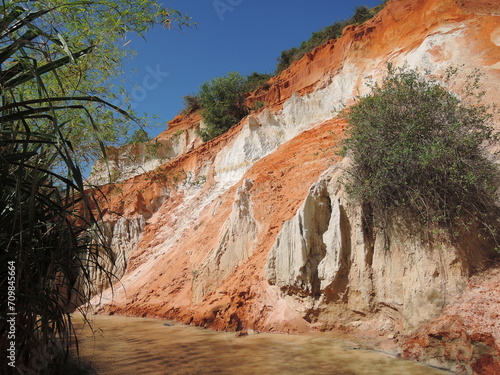 Fairy Stream Canyon,The muddy waters of the Fairy River(Suoi Tien), Tropical oasis scenery of hills with limestone,sandstone plateaux,geological formation.Popular and famous landmark in Mui Ne,Vietnam