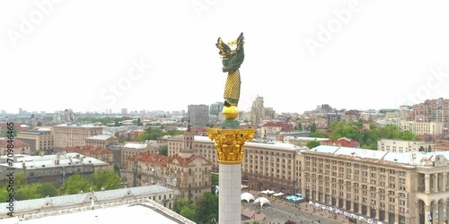 Famous maydan nezalezhnosti, angel wings, ukrainian urban. Square nezalezhnosti building, maidan nezalezhnosti and khreshchatyk, column architecture monument photo