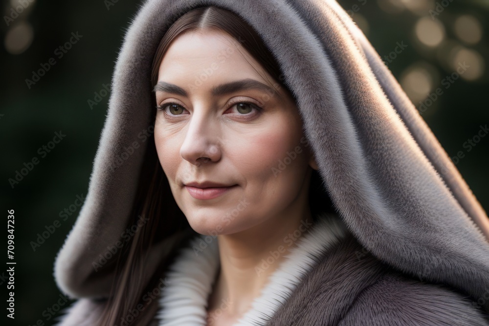 medieval noblewoman, fur-lined cloak, mystical aura medieval noblewoman, fur-lined cloak, mystical aura