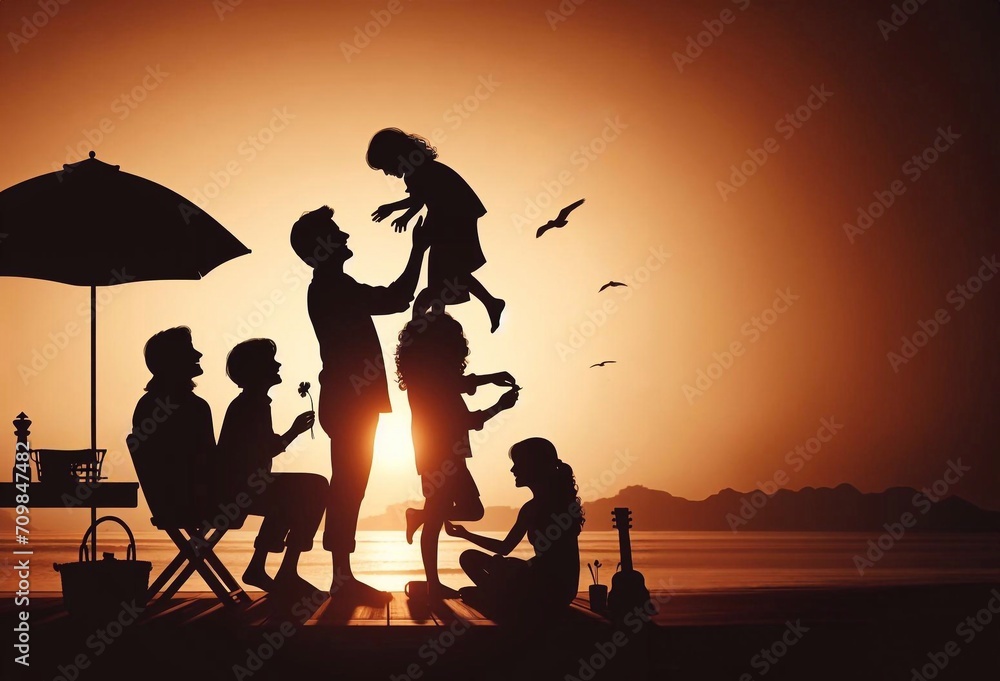 happy family leisure activities, silhouette photos, generative ai art illustration happy family leisure activities, silhouette photos, generative ai art illustration