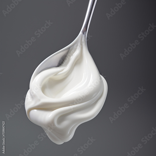 spoon with thick thermostatic yogurt created with Generative Ai