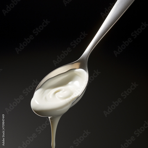 spoon with thick thermostatic yogurt created with Generative Ai