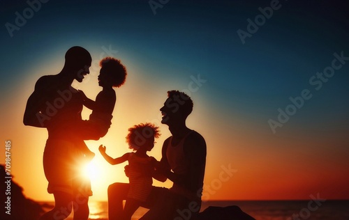 happy family leisure activities  silhouette photos  generative ai art illustration