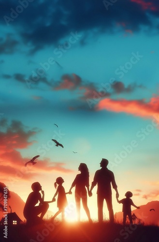 happy family leisure activities  silhouette photos  generative ai art illustration