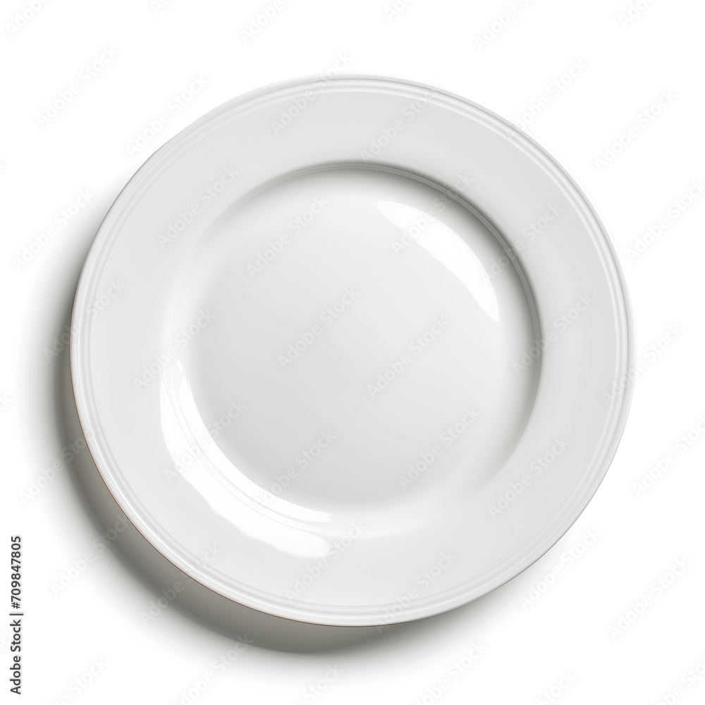 A pristine white plate with a glossy finish, perfectly isolated on a white background, showcasing its simplicity and elegance. A pristine white plate with a glossy finish, perfectly isolated on a white background, showcasing its simplicity and elegance.