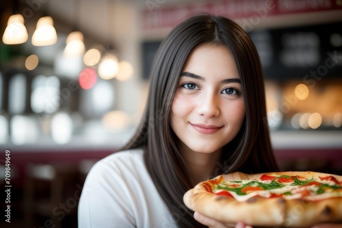 young woman in a pizzeria