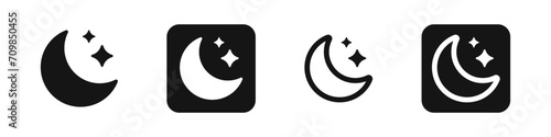 Night vector icon. Moon and stars. Night mode icons.