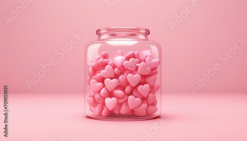 3D Render Pink heart inside a jar on pink background. . Valentine's concept.