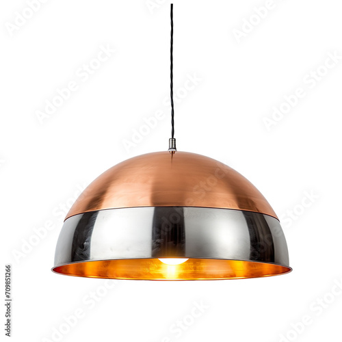 front view of Dual-Tone Metal Dome hanging pendant lamp isolated on a white transparent background 