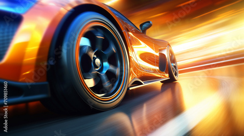 fast moving car on highway wallpaper Highway . Powerful acceleration of a supercar illustration . Closeup poster  © adel