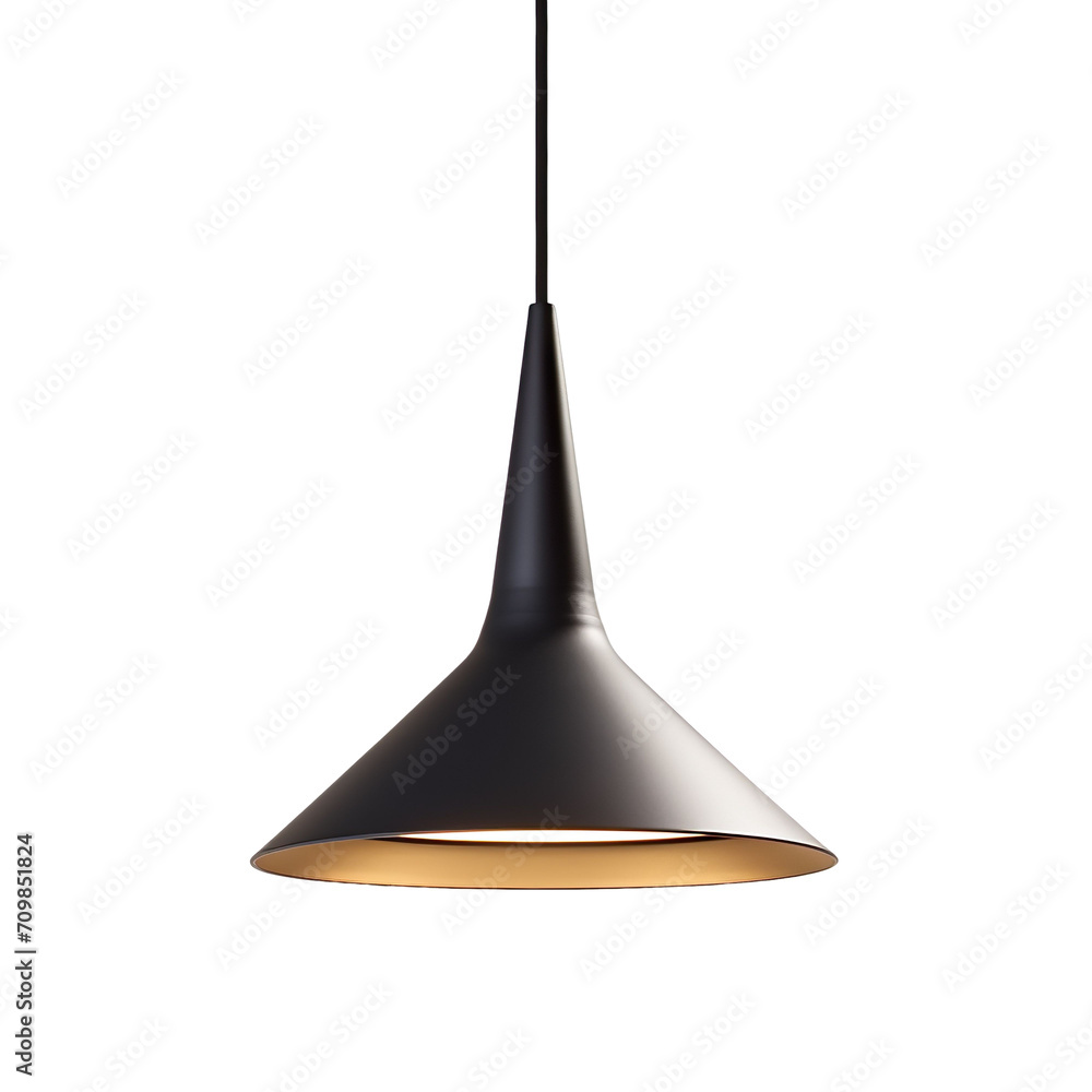 Fototapeta premium front view of Sleek Matte Black hanging pendant lamp isolated on a white transparent background 