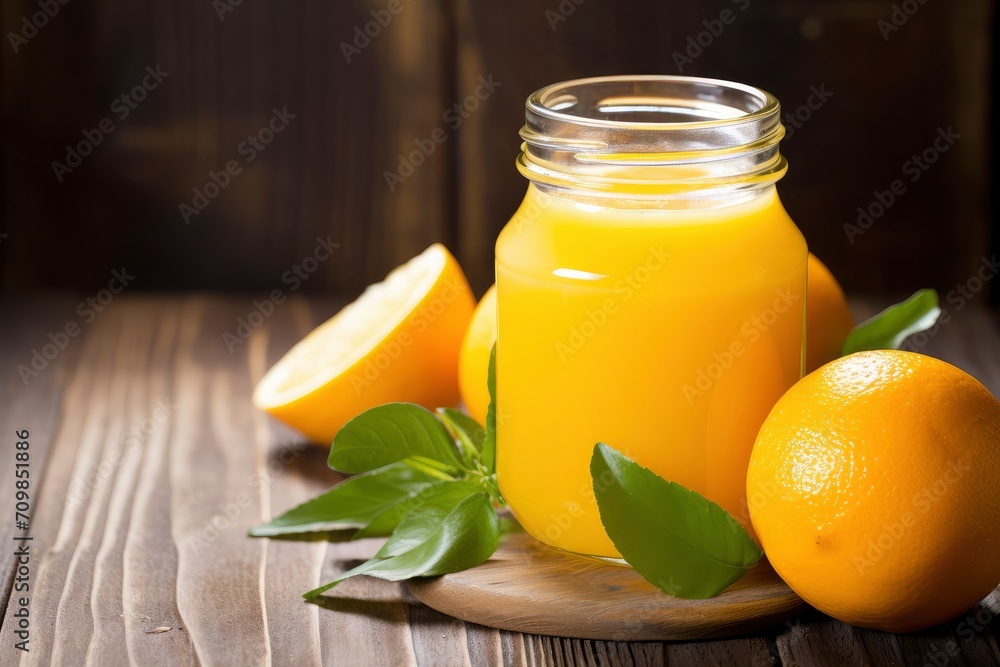 Freshly Squeezed Orange Juice in a Mason Jar with Oranges and Basil Freshly Squeezed Orange Juice in a Mason Jar with Oranges and Basil