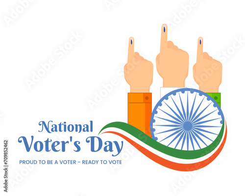 National Voters day India with Tricolor hand with voting symbol to vote for greeting, social media posting