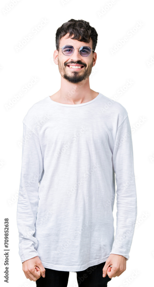 Young handsome man wearing sunglasses over isolated background with a happy and cool smile on face. Lucky person. Young handsome man wearing sunglasses over isolated background with a happy and cool smile on face. Lucky person.