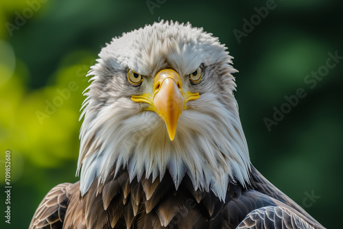 A closeup of a (bald ) sea eagle looking straight into the camera, Bald Eagle X. Bald headed eagle, side profile.