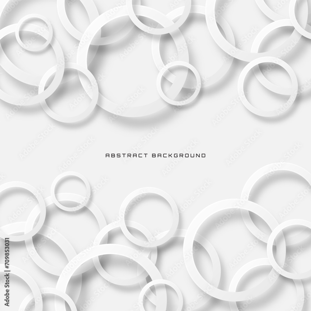 3D white geometric abstract background overlap layer on bright space with circles shapes decoration. Minimalist graphic design element future style concept for banner, flyer, card, cover, or brochure 3D white geometric abstract background overlap layer on bright space with circles shapes decoration. Minimalist graphic design element future style concept for banner, flyer, card, cover, or brochure