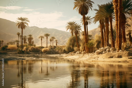 Desert oasis with palm trees