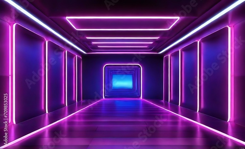 Neon light abstract background Square tu