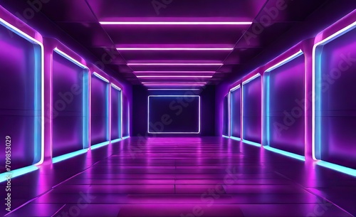 Neon light abstract background Square tu