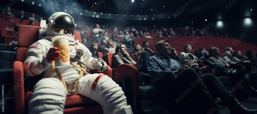 Astronaut Enjoying Movie Time: A Cosmic Cinema Experience. Generative ai