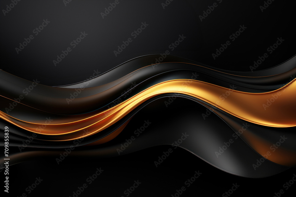 Abstract 3d luxury premium background, black flowing curved waves, golden accent, lighting effect Abstract 3d luxury premium background, black flowing curved waves, golden accent, lighting effect