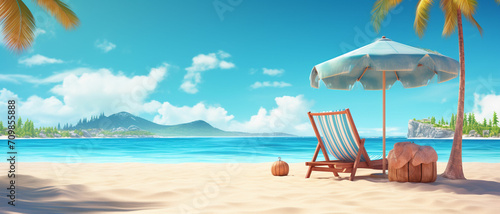 vacation and summer travel banner concept happy holidays on sandy tropical sea beach