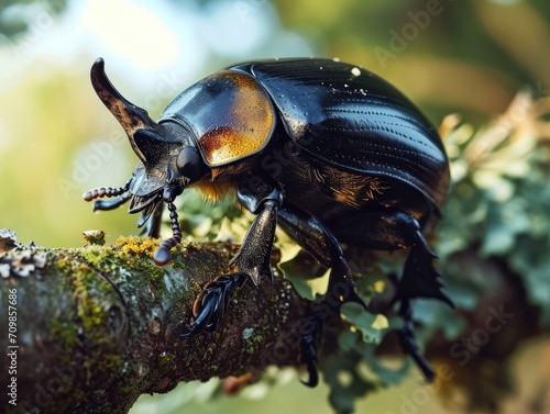 Rhinoceros beetle on the branch. © Tirtonirmolo