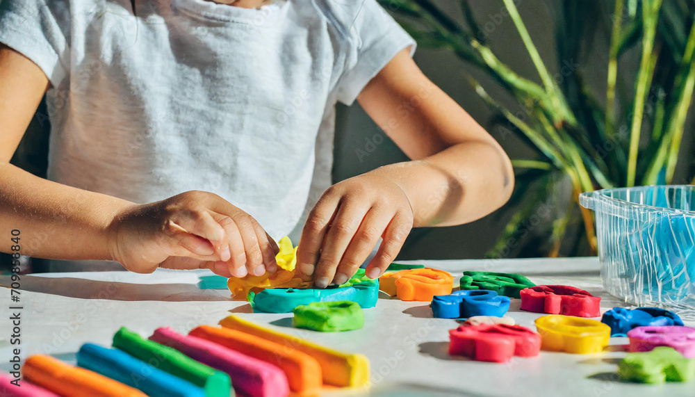 A little girl play with plasticine and creates colorful numbers. Learning to count through play. Early education. Fine motor skills, creativity and hobby A little girl play with plasticine and creates colorful numbers. Learning to count through play. Early education. Fine motor skills, creativity and hobby
