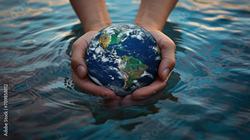 hands holding earth,Climate Change Awareness and Environmental Stewardship concept 