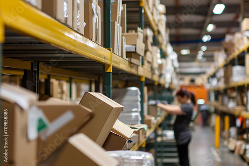 Wallpaper Mural Effiziente Paketsortierung: Arbeiter in einer modernen Sortieranlage für schnellen Versand Torontodigital.ca