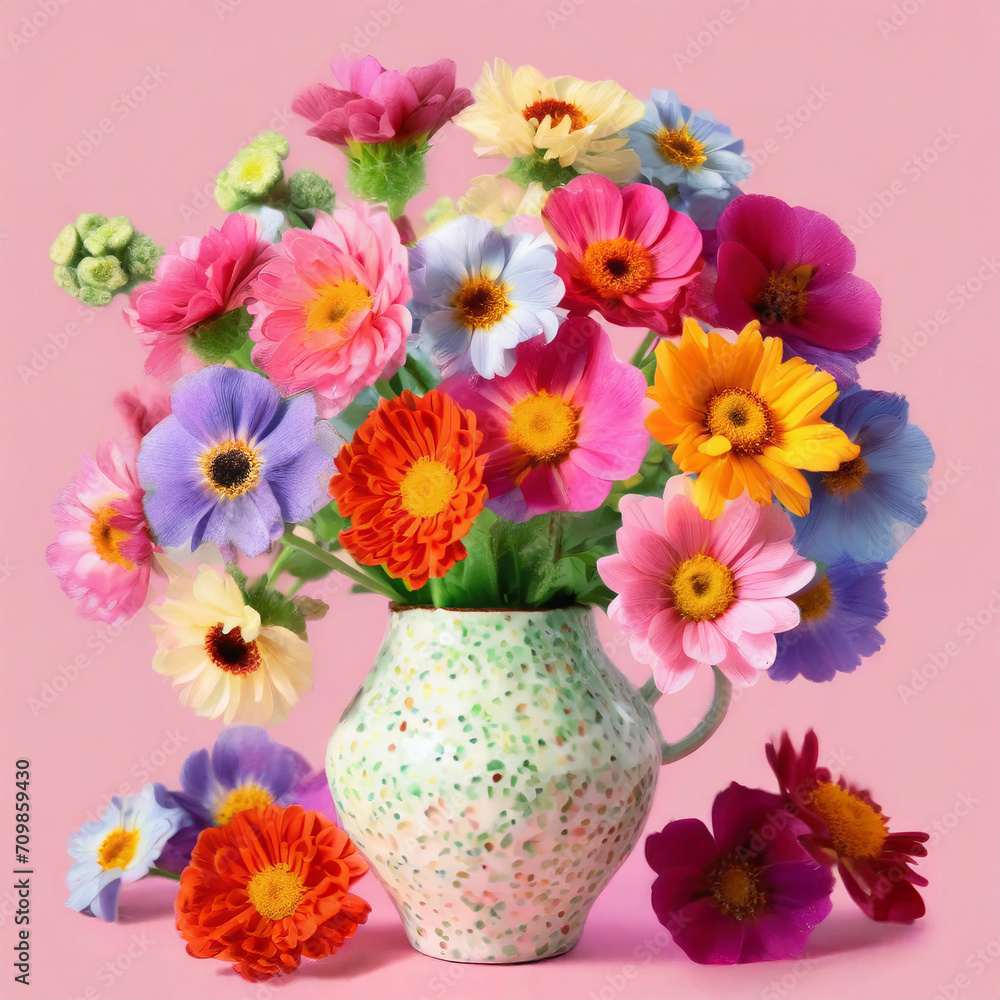 Obraz premium Charming lilac pattern of forget-me flowers in a white vase