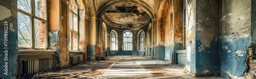 Old abandoned building with large hallway