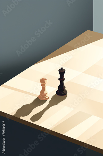 illustration minimalism for business book a shadow of a wooden chess piece on a table created with Generative Ai