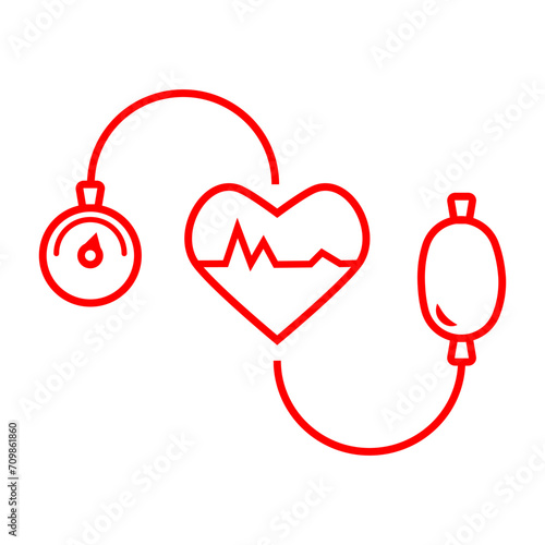 Pressure blood high or low icon, measurement arterial pressure, cardio vascular dystonia, medical tool, thin line web symbol on white background. Editable stroke. Vector illustration EPS 10. photo