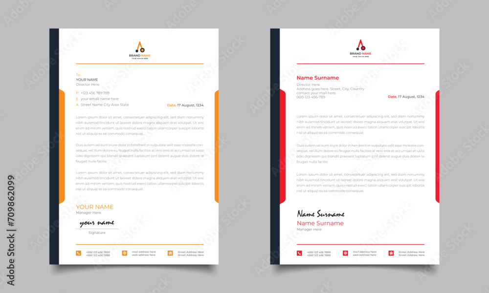 Obraz premium Red And Yellow Modern Business Letterhead Simple clean Template Designrhead Template Design