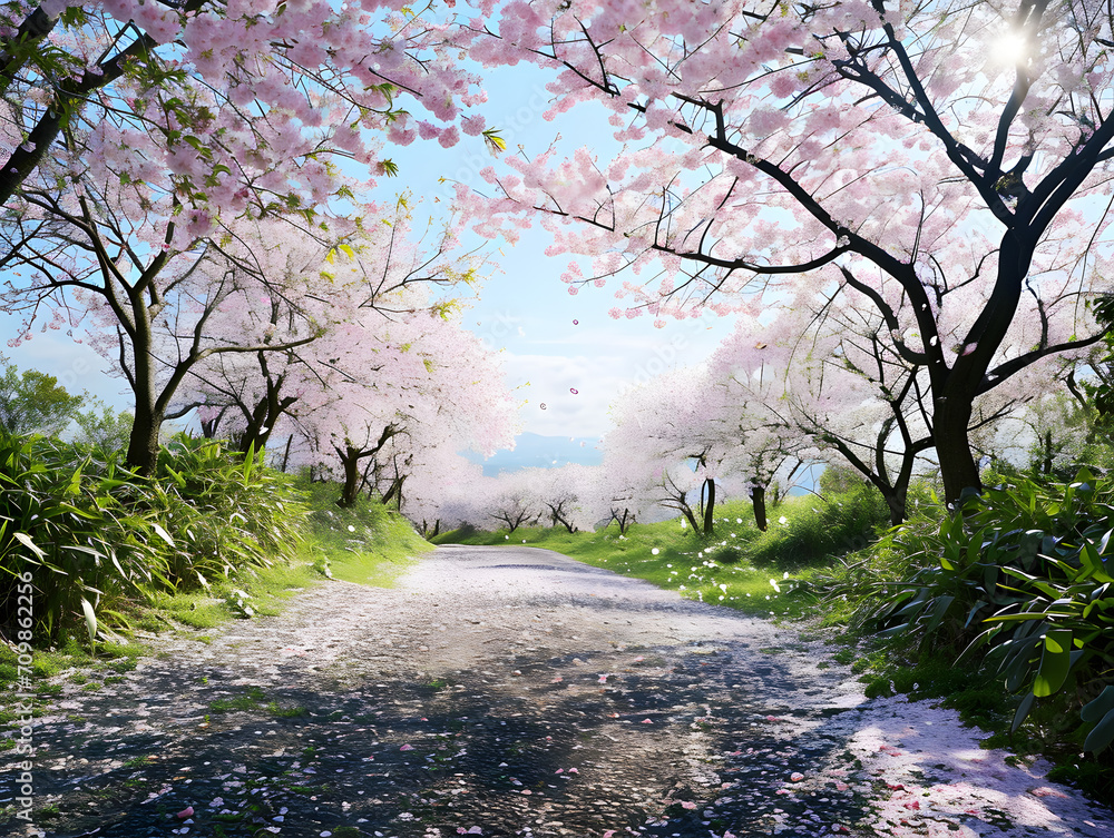 Obraz premium Pink Cherry blossoms in full bloom in the springtime, Japan